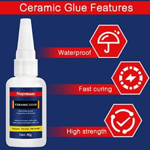 Ceramic Glue, 30g Glue for Porcelain and Pottery Repair, Instant Strong Glue for Pottery, Porcelain, Glass, Plastic, Metal, Rubber and DIY Craft