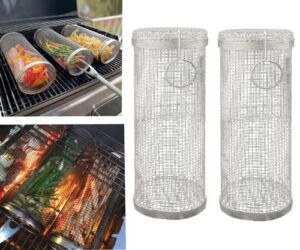 2023 new stainless steel barbecue cooking grill grate - outdoor round bbq campfire grill grid - camping picnic cookware (2pcs 30com)
