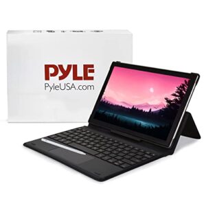 pyle 1080p hd display, 5000 mah, dual 10.1 inch android tablet -2 in 1 tablet camera, wifi compatibility, quad-core processor, 2gb ram, 32gb storage,magnetic keyboard,stylus pen & case included-silver