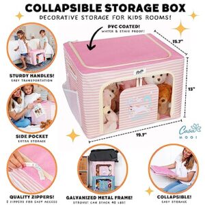 Foldable Big Toy Chest for Boys & Girls - Stylish Oxford Cloth Bedroom Play Room Organization Collapsible Storage Box with Side Pocket & Window - Versatile Kids Toy Bin - Pink, 19.7" x 15.7" x 13.0"