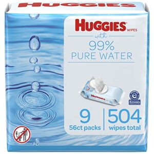 huggies 99% pure water baby wipes, unscented, 9 flip-top packs (504 wipes total)