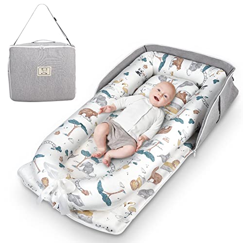 Baby Lounger Cover Adjustable Baby Nest Cover for Co Sleeping, Ultra Soft Cotton Baby Bed Cover Perfect for Traveling and Napping(Grey Lion)