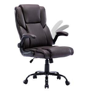 executive office chair, leather office chair, adjustable ergonomic high back office chair with flip-up armrests, executive desk chair swivel rolling computer chair with lumbar support (brown)