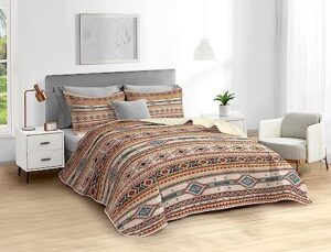 western bedding quilt king size with 2 shams, boho stripe aztec bedspreads colorful coverlet sets tribal american native comforter set for all season, c4