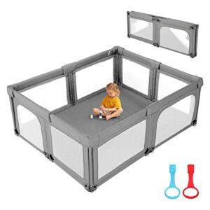 baby playpen,79"x59" foldable baby playard for babies and toddlers, large baby play pen with zipper door,foldable design for indoor & outdoor baby play yard center,baby fence play area(c.grey)
