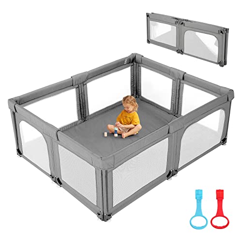 Baby Playpen,79"x59" Foldable Baby Playard for Babies and Toddlers, Large Baby Play Pen with Zipper Door,Foldable Design for Indoor & Outdoor Baby Play Yard Center,Baby Fence Play Area(C.Grey)