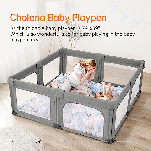 Baby Playpen,79"x59" Foldable Baby Playard for Babies and Toddlers, Large Baby Play Pen with Zipper Door,Foldable Design for Indoor & Outdoor Baby Play Yard Center,Baby Fence Play Area(C.Grey)