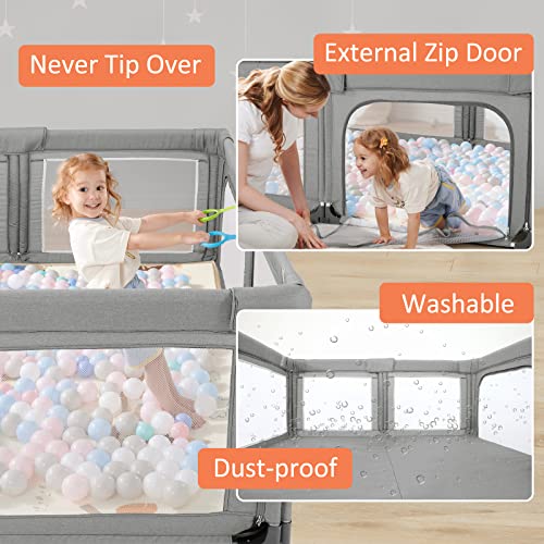 Baby Playpen,79"x59" Foldable Baby Playard for Babies and Toddlers, Large Baby Play Pen with Zipper Door,Foldable Design for Indoor & Outdoor Baby Play Yard Center,Baby Fence Play Area(C.Grey)