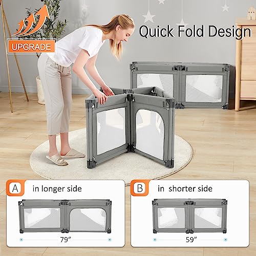 Baby Playpen,79"x59" Foldable Baby Playard for Babies and Toddlers, Large Baby Play Pen with Zipper Door,Foldable Design for Indoor & Outdoor Baby Play Yard Center,Baby Fence Play Area(C.Grey)