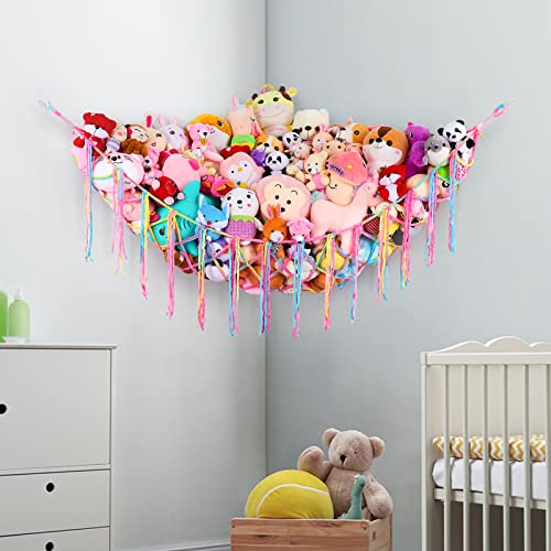 Stuffed Animals Hammock Net Kids Toy Storage Organizer Unicorn Castle Stuffed Animals Storage Coner Hanging Room Organization For Kids Girls Cute Room Decor