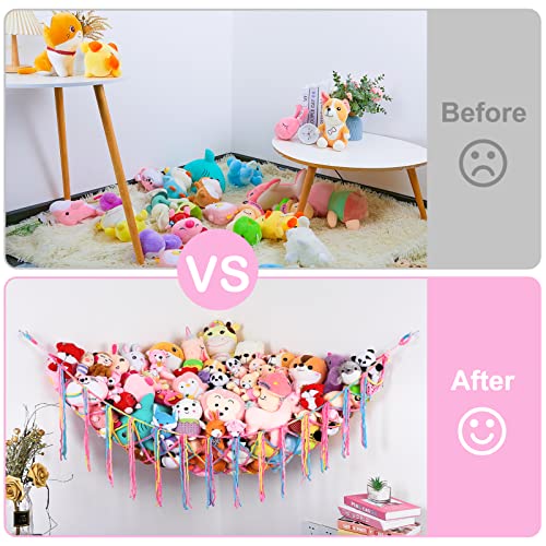 Stuffed Animals Hammock Net Kids Toy Storage Organizer Unicorn Castle Stuffed Animals Storage Coner Hanging Room Organization For Kids Girls Cute Room Decor