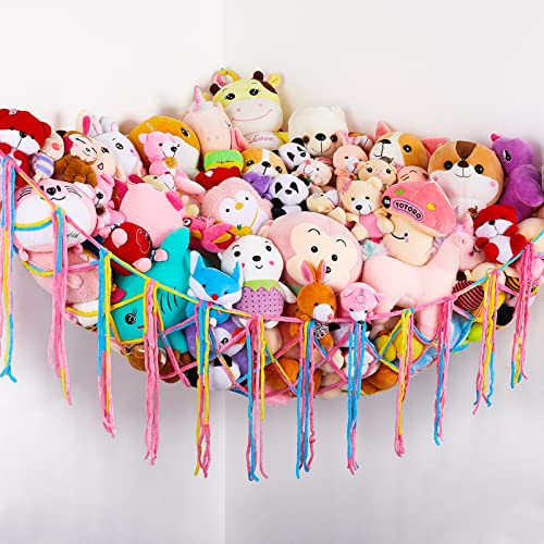 Stuffed Animals Hammock Net Kids Toy Storage Organizer Unicorn Castle Stuffed Animals Storage Coner Hanging Room Organization For Kids Girls Cute Room Decor