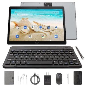fivahiva 2023 newest android 12 tablet 10 inch with keyboard case bundle,4gb+64gb rom/512gb expansion gaming tablets,2mp+8mp dual cameras,quad core processor,wifi,bluetooth,1280x800 ips hd display