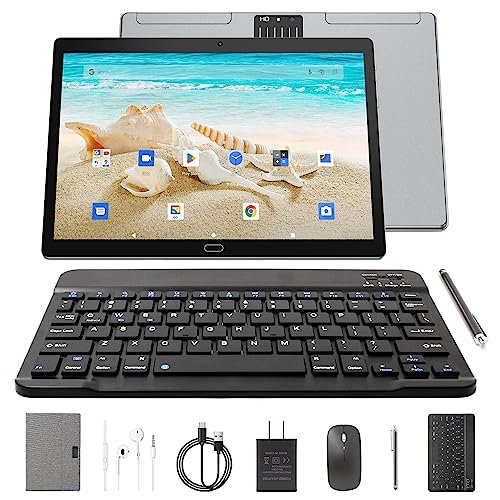 Fivahiva 2023 Newest Android 12 Tablet 10 inch with Keyboard Case Bundle,4GB+64GB ROM/512GB Expansion Gaming Tablets,2MP+8MP Dual Cameras,Quad Core Processor,WiFi,Bluetooth,1280x800 IPS HD Display