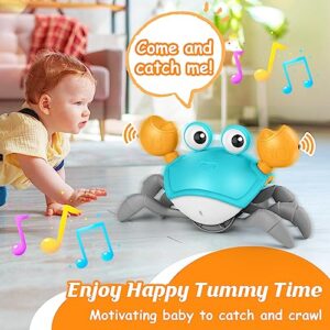 KIZJORYA Crawling Crab Baby Toy, Tummy Time Gifts for Toddler & Newborn, Light-Up Walking Dancing Moving Crab with Music & Obstacle Avoidance, Infant Rechargeable Sensory Development Toy(Green)