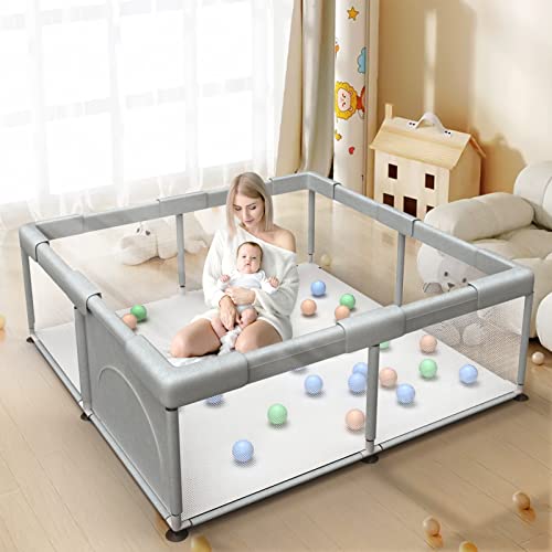 Baby Playpen Baby Playard, Playpen for Babies and Toddlers with Gate, 50x50 Baby Fence, Sturdy Safety Playpen, Indoor & Outdoor Kids Activity Center (with Anti-Slip Base)