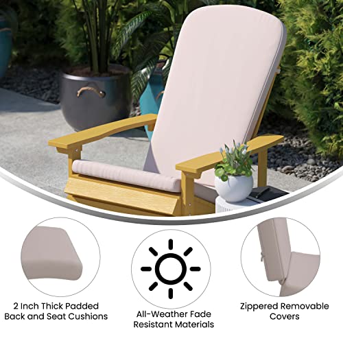 BizChair Set of 2 All Weather Indoor/Outdoor High Back Adirondack Chair Cushions, Patio Furniture Replacement Cushions - Cream