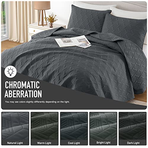 Lavsiry Queen Dark Grey Quilt Bedding Set, Summer Lightweight Full Size Basket Pattern Bed Spread, Soft Microfiber Bedspread Coverlet Set for All Seasons - 3 Piece(1 Quilt, 2 Pillow Shams)