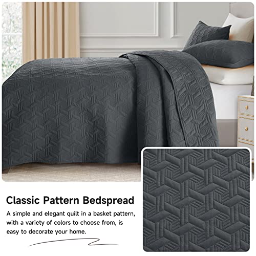 Lavsiry Queen Dark Grey Quilt Bedding Set, Summer Lightweight Full Size Basket Pattern Bed Spread, Soft Microfiber Bedspread Coverlet Set for All Seasons - 3 Piece(1 Quilt, 2 Pillow Shams)