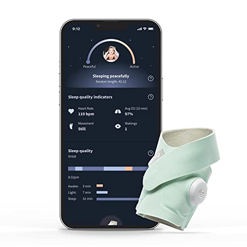 Owlet Dream Sock - Smart Baby Monitor View Heart Rate and Average Oxygen O2 as Sleep Quality Indicators. Wakings, Movement, and Sleep State. Digital Sleep Coach - Mint (Renewed)