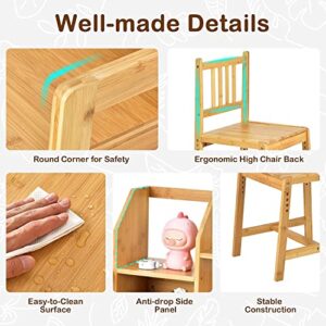 UNICOO - Bamboo Height Adjustable Kids Desk and Chair Set, Children Desk, Kids Study Table and Chair Set (Nature 01)