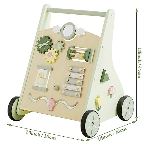 Beright Wooden Baby Walker Push and Pull Learning Activity Walker Kids’ Activity Toy Multiple Activities Center Develops Motor Skills & Stimulates Creativity(Green)