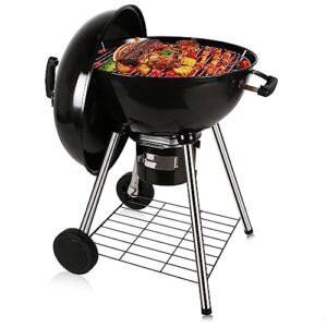 Hykolity 22 in. Kettle Charcoal Grill, Kettle Grill with Wheels, Built-In Thermometer, Porcelain-Enameled Lid and Bowl, Slide Out Ash Catcher, Charcoal BBQ Grill for Outdoor Cooking, Patio, Backyard