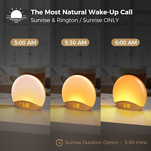 HOUSBAY White Noise Machine Sunrise Alarm Clock, Wake Up Light, Dimmable Night Light, 26 Natural Sounds, Gentle Wake up & Sound Machine for Sleeping, Adults, Kids, Baby-Wooden