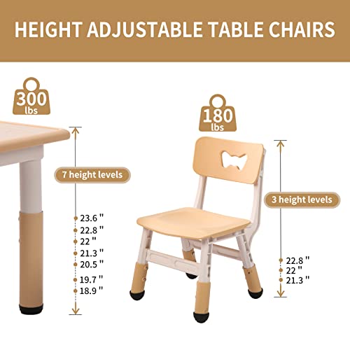 MOCUTEEN Kids Table and 4 Chair Set Height Adjustable Toddler Table and Chair Set Graffiti Desktop Max 330lbs Kids Activity Art Table for Daycare Classroom Home Age 2-12 Grain Burlywood