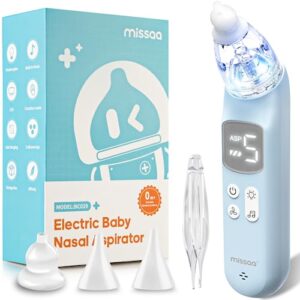 baby nasal aspirator electric, missaa nasal aspirator for baby with 5 suction modes baby nose sucker, nose aspirator for toddler, automatic nose cleaner, music & light soothing