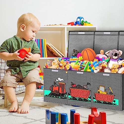 ZNOOOE Toy Box For Boys,Foldable Toy Box,Toy Chest With Lid,Toy Boxes For Kids Extra Large Suitable For Nursery,Playroom,Closet,Family,Toy Storage Train Pattern