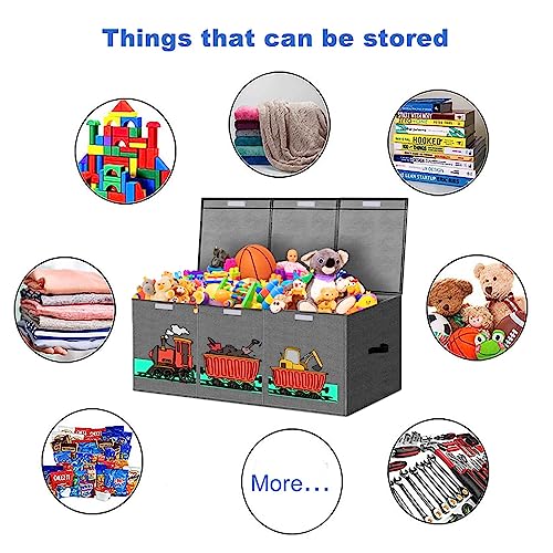 ZNOOOE Toy Box For Boys,Foldable Toy Box,Toy Chest With Lid,Toy Boxes For Kids Extra Large Suitable For Nursery,Playroom,Closet,Family,Toy Storage Train Pattern