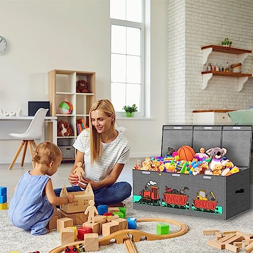 ZNOOOE Toy Box For Boys,Foldable Toy Box,Toy Chest With Lid,Toy Boxes For Kids Extra Large Suitable For Nursery,Playroom,Closet,Family,Toy Storage Train Pattern