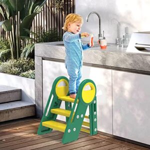 bathroom step stool for toodler, kids 3 step stools ladder with safety handles, non-slip plastic toilet potty training poop stools,learning helper stool for kitchen counter bathroom sink (green)