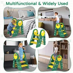 Bathroom Step Stool for Toodler, Kids 3 Step Stools Ladder with Safety Handles, Non-Slip Plastic Toilet Potty Training Poop Stools,Learning Helper Stool for Kitchen Counter Bathroom Sink (Green)