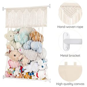 Dahey Stuffed Animal Storage Hammock Hanging Toy Storage Organizer with Canvas Base, Boho Decor Corner Plush Toys Holder Hammock for Nursery Kid Playroom Bedroom