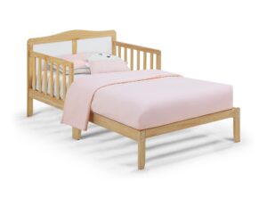 citylight toddler bed frame with safety guardrails, solid wood toddler bed for kids, boys & girls, easy to assemble- greenguard gold certified, natural/white