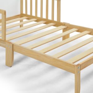 CITYLIGHT Toddler Bed Frame with Safety Guardrails, Solid Wood Toddler Bed for Kids, Boys & Girls, Easy to Assemble- Greenguard Gold Certified, Natural/White
