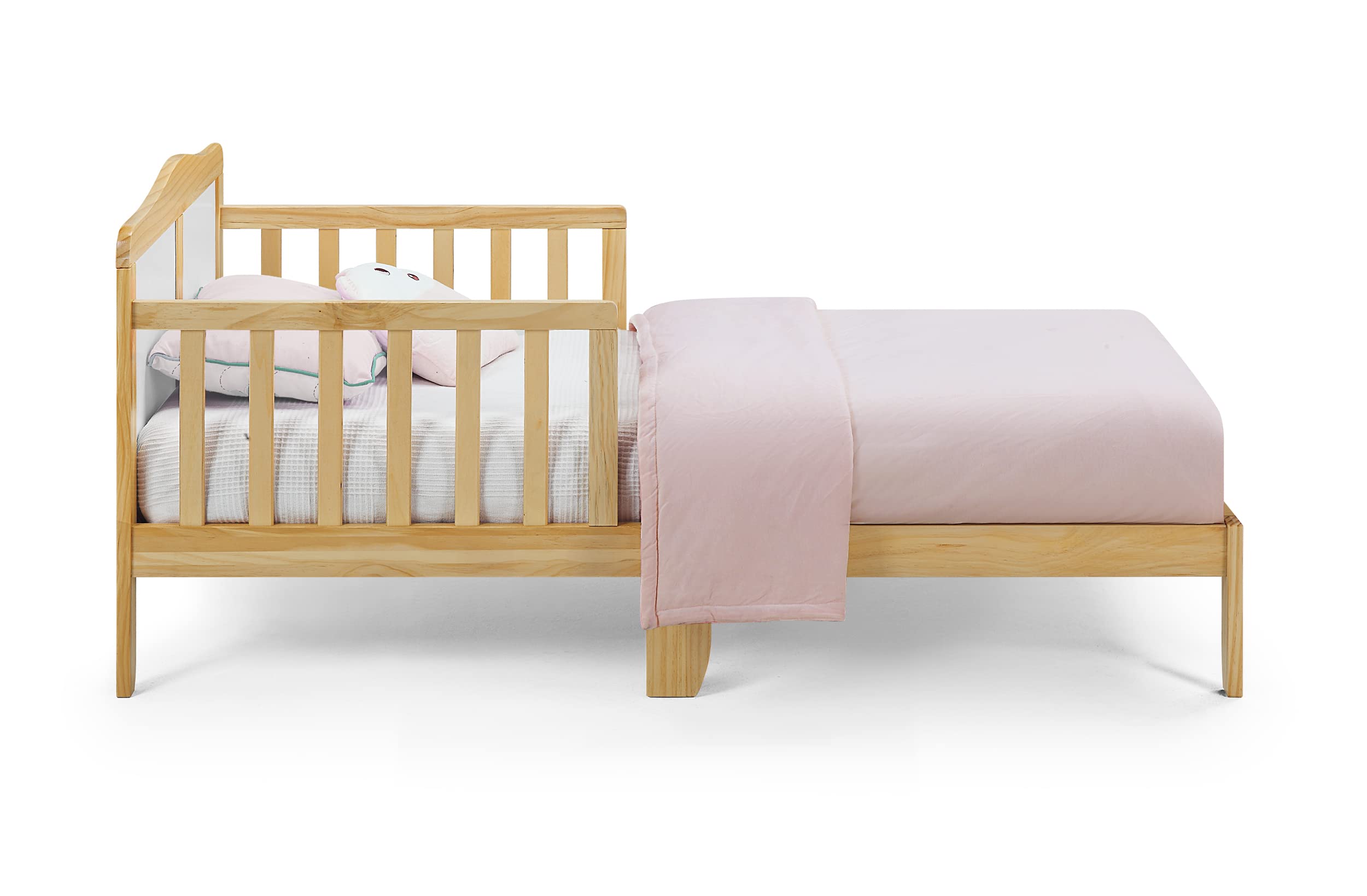 CITYLIGHT Toddler Bed Frame with Safety Guardrails, Solid Wood Toddler Bed for Kids, Boys & Girls, Easy to Assemble- Greenguard Gold Certified, Natural/White