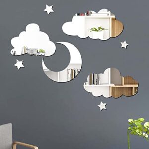 3d acrylic cloud mirror stickers decals,self adhesive moon stars clouds mirror wall stickers decorative silver mirror wall art decor for kids baby bedroom living room playroom nursery wall decor