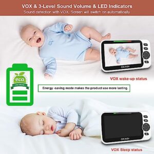 OKAIDI Video Baby Monitor with Camera and Audio, 5" Display Baby Monitor No WiFi, 30H Battery and 1000ft Range Baby Monitor, Remote Pan-Tilt-Zoom Baby Camera, Night Vision, 2-Way Talk, VOX,Temperature