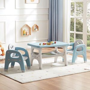 doreroom kids table and chair set, plastic children activity table with 2 seats, toddler table and chair set for reading, drawing, snack time, arts crafts, preschool, gift for boys girls, blue