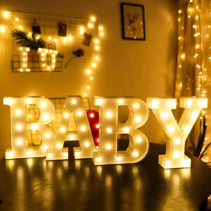 4 warm white baby marquee light up letters, large baby led light sign, perfect for baby shower birthday home bedroom nursery room table wall decor
