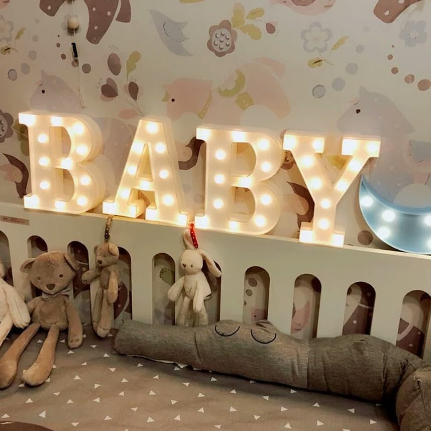 4 Warm White BABY Marquee Light Up Letters, Large BABY Led Light Sign, Perfect for Baby Shower Birthday Home Bedroom Nursery Room Table Wall Decor