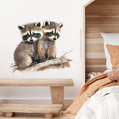 RoyoLam Cute Lifelike Little Raccoon Brothers on the Branch Wall Decal Nursery Animal Wall Sticker Removable Peel and Stick Wall Art Decor Stickers for Kids Baby Classroom Preschool Living Room Playing Room Bedroom School