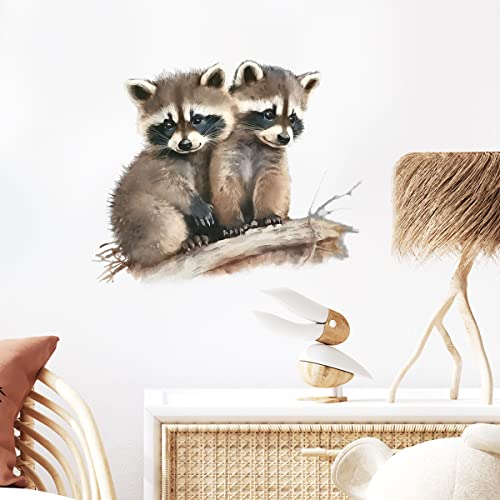 RoyoLam Cute Lifelike Little Raccoon Brothers on the Branch Wall Decal Nursery Animal Wall Sticker Removable Peel and Stick Wall Art Decor Stickers for Kids Baby Classroom Preschool Living Room Playing Room Bedroom School