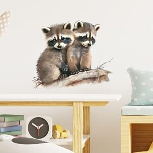 RoyoLam Cute Lifelike Little Raccoon Brothers on the Branch Wall Decal Nursery Animal Wall Sticker Removable Peel and Stick Wall Art Decor Stickers for Kids Baby Classroom Preschool Living Room Playing Room Bedroom School