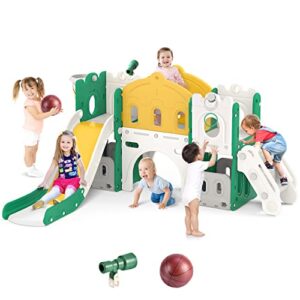 bierum 8 in 1 toddler slide, kids slide for toddlers age 1+ with extra long aisle, storage space, ring toss and basketball, outdoor indoor slide playset toddler playground easy assembly