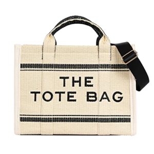 jqalimovv the tote bag for women, straw tote bag with zipper woven beach bag top handle straw handbag purses for travel