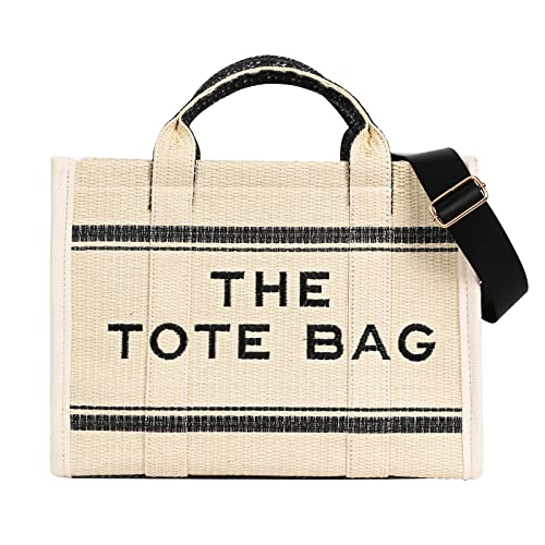 JQAliMOVV The Tote Bag for Women, Straw Tote Bag with Zipper Woven Beach Bag Top Handle Straw Handbag Purses for Travel